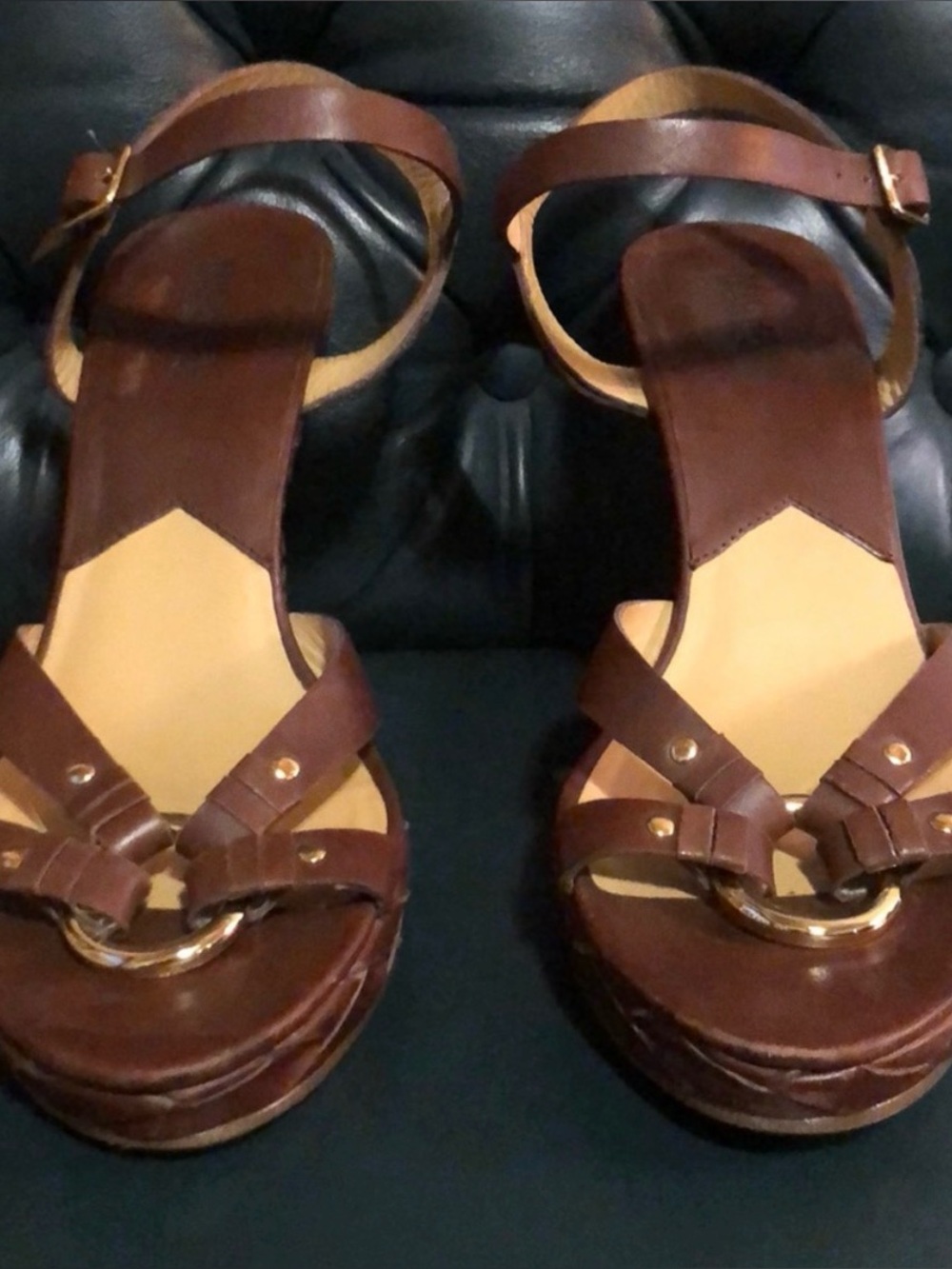 Michael Michael Kors- Women’s Brown Leather Ankle-Strap Sandals 8.5 M